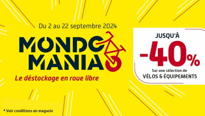 Mondomania Destockage vélo et équipements 40% de remise Mondovelo